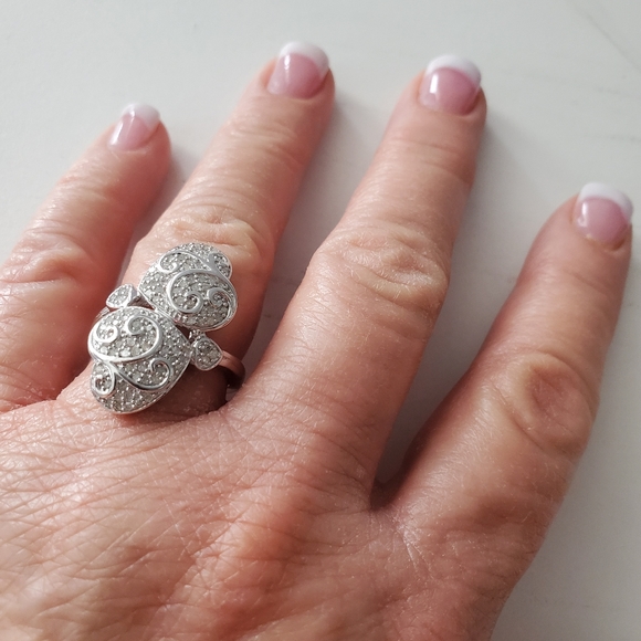 Double Heart Sterling Silver snd DiamondRing - Picture 3 of 8